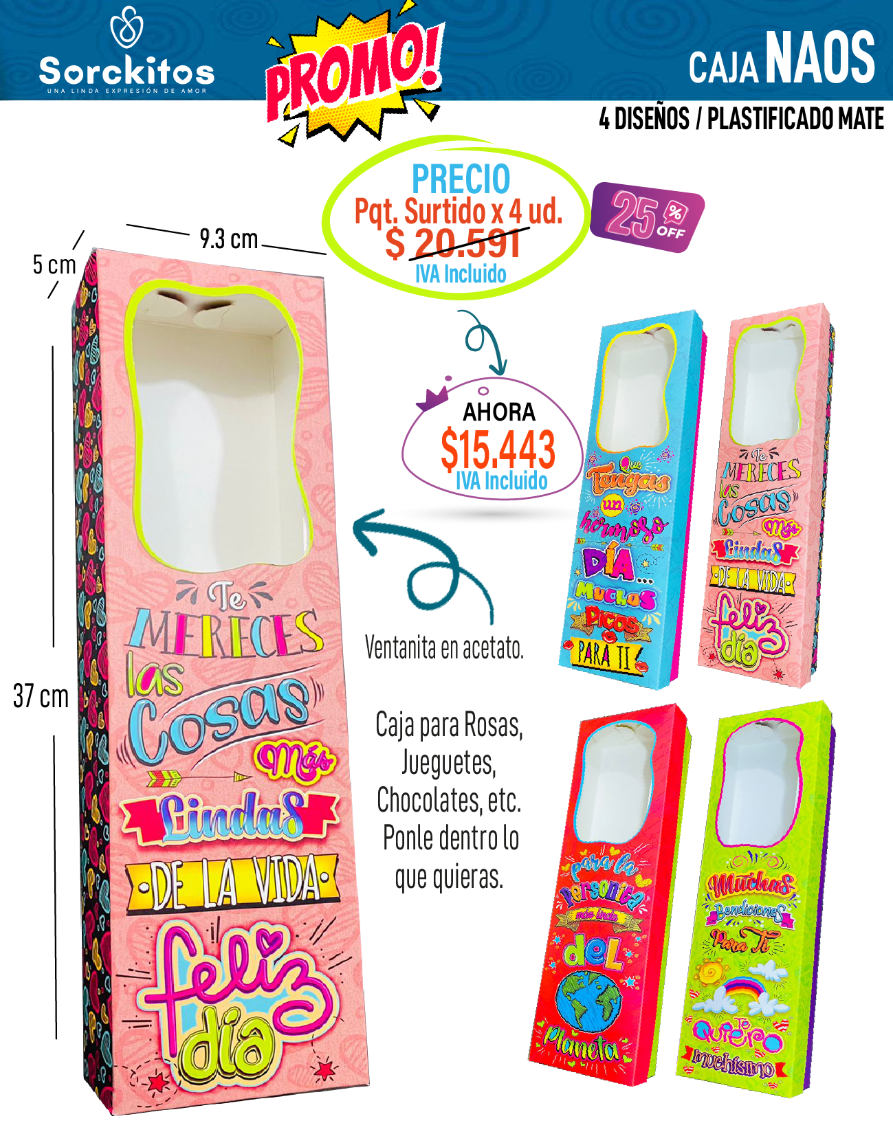 CAJA VENTANA NAOS - COLOR SURTIDAS -25% OFF