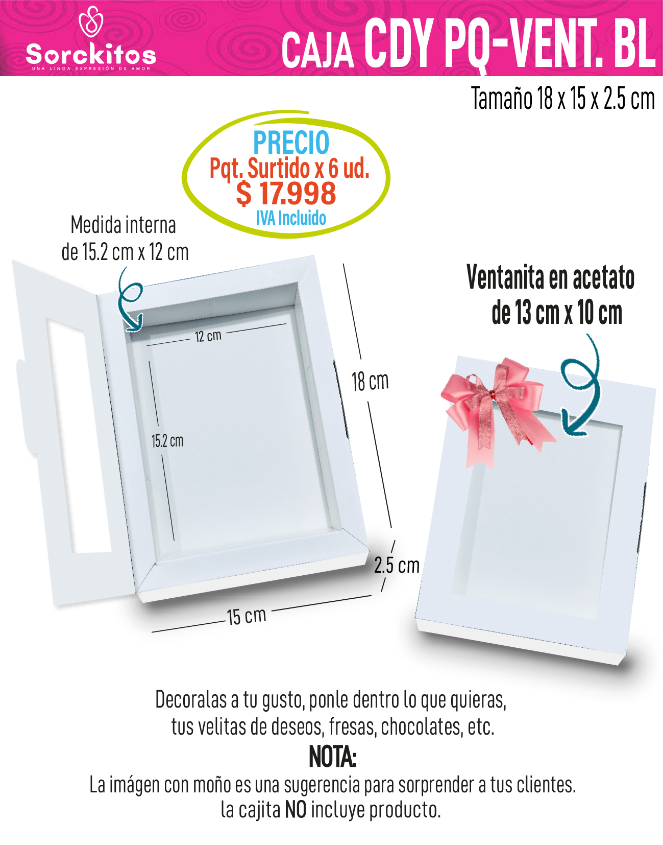 CAJA DULCERA CON VENTANA BLANCA