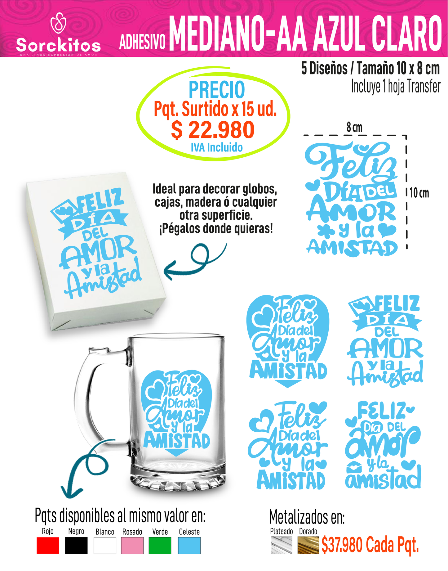 ADHESIVOS AMOR Y AMISTAD - Paquete Surtido