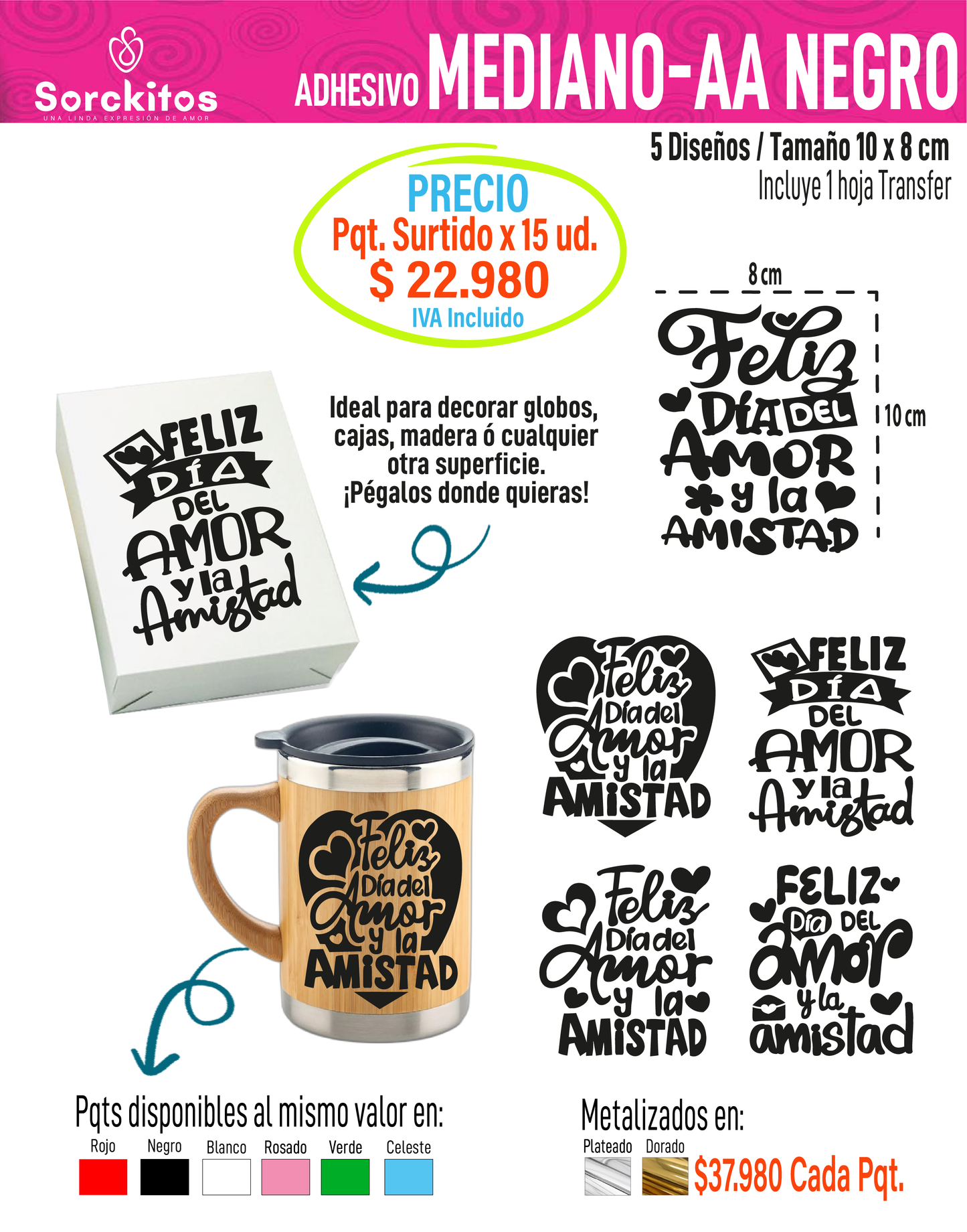 ADHESIVOS AMOR Y AMISTAD - Paquete Surtido