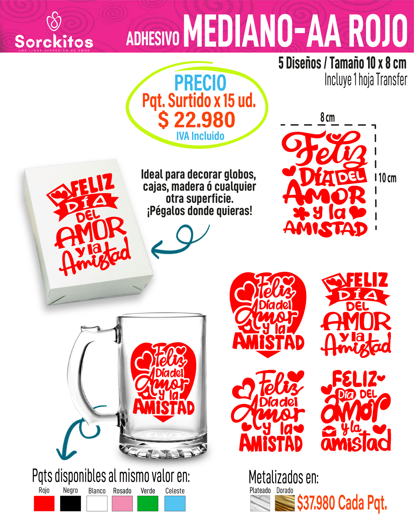 ADHESIVOS AMOR Y AMISTAD - Paquete Surtido