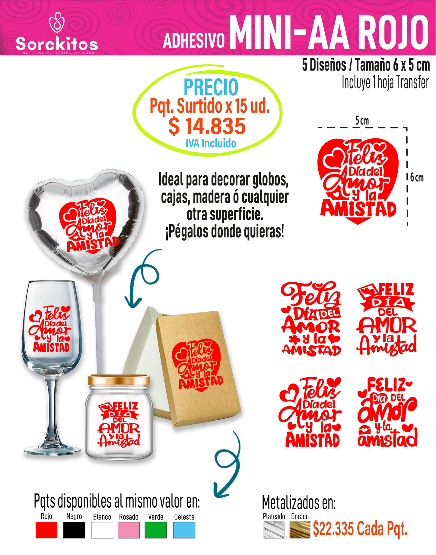 ADHESIVOS AMOR Y AMISTAD - Paquete Surtido